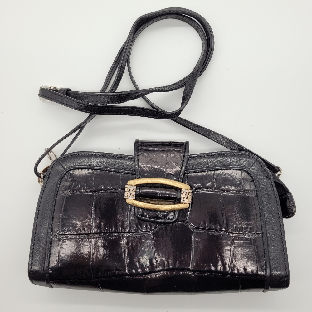 BRIGHTON | Sensation croc embossed leather clutch wallet with shoulder strap